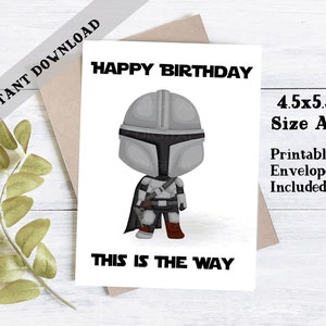 Tarjeta de cumpleaños imprimible de Star Wars / Tarjeta de cumpleaños imprimible para papá / Tarjeta de cumpleaños mandoloriana / Tarjeta de cumpleaños imprimible / Tarjeta de Star Wars