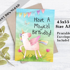 Cartão de aniversário imprimível do unicórnio | Cartão de aniversário imprimível | Cartão de aniversário para meninas | Cartão de aniversário do unicórnio | Cartão de aniversário para neta