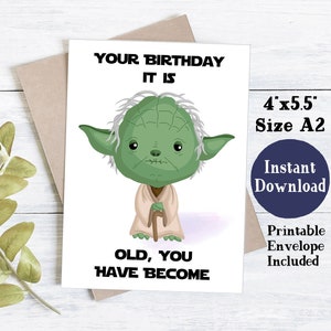 Star Wars Geburtstagskarte zum ausdrucken | Druckbare Geburtstagskarte Für Papa | Yoda Geburtstagskarte | Geburtstagskarte Printable | Lustige Geburtstagskarten