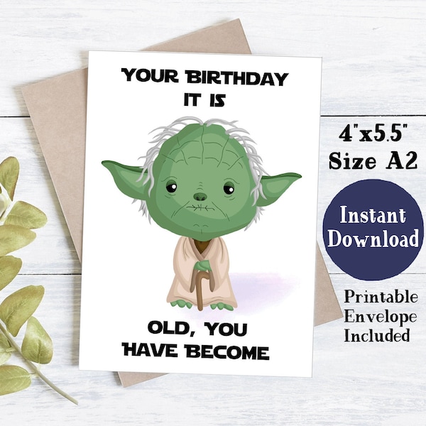 Star Wars Printable Birthday Card | Printable Birthday Card For Dad | Yoda Birthday Card | BIrthday Card Printable | Funny Birthday Cards