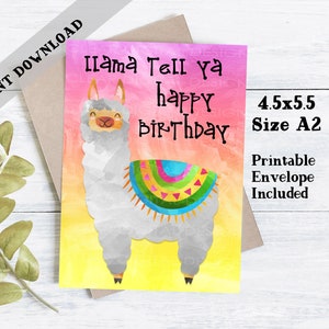 Cartão de aniversário imprimível do lama | Cartão de aniversário imprimível | de aniversário do lama | Cartões digitais imprimíveis | Cartão de aniversário para mamãe
