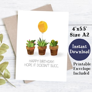 Carte d'anniversaire imprimable | Carte d'anniversaire pour papa | Carte d'anniversaire imprimable amusante | Carte d'anniversaire imprimable | Carte d'anniversaire cactus