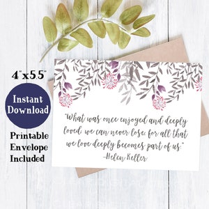 Druckbare Beileidskarte | Beileidskarte Printable | Tiefste Beileidskarte | Helen Keller Zitat | Trauerkarte zum Ausdrucken | SVG-Datei