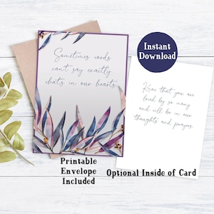 Carte de sympathie imprimable | Cartes de sympathie imprimables | Je pense à toi | Cartes de deuil et de perte