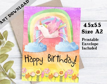 Unicorn Birthday Card | Printable Birthday Card | Birthday Card For Girls | Rainbow Birthday Card | Sweet Birthday Cards