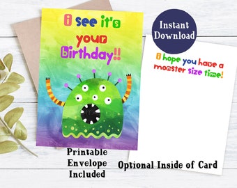 Monster Birthday Card | Printable Birthday Card For Boys | Printable Birthday Card | Birthday Card For Boys | Monster Birthday Cards