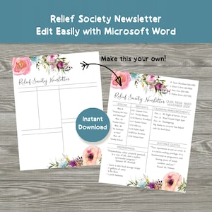 Relief Society Newsletter | Editable Relief Society Newsletter | Printable Relief Society Newsletter | Relief Society Newsletter Template