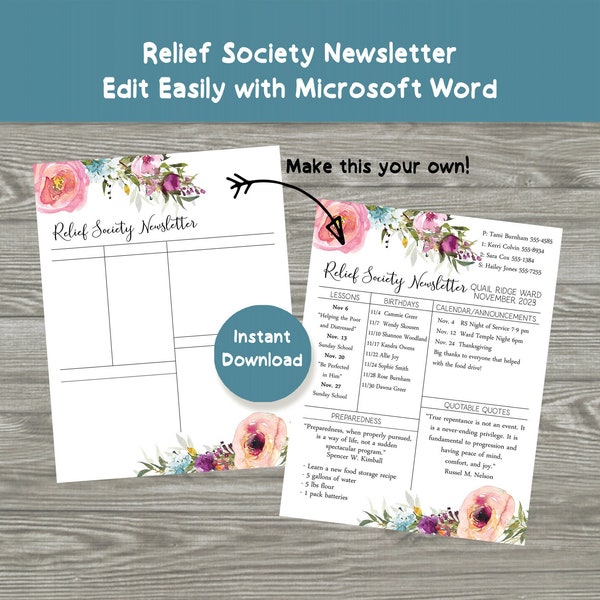 Relief Society Newsletter | Editable Relief Society Newsletter | Printable Relief Society Newsletter | Relief Society Newsletter Template