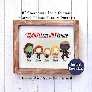 Avengers Inspiriertes Familienportrait | Familienportrait | Familien illustration | Geschenkideen | Marvel Familienportrait | Vatertagsgeschenk