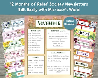 Relief Society Newsletter | Editable Relief Society Newsletter | Printable Relief Society Newsletter | Relief Society Newsletter Template