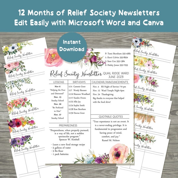 Relief Society Newsletter | Editable Relief Society Newsletter | Printable Relief Society Newsletter | Relief Society Newsletter Template