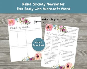 Relief Society Newsletter | Editable Relief Society Newsletter | Printable Relief Society Newsletter | Relief Society Newsletter Template