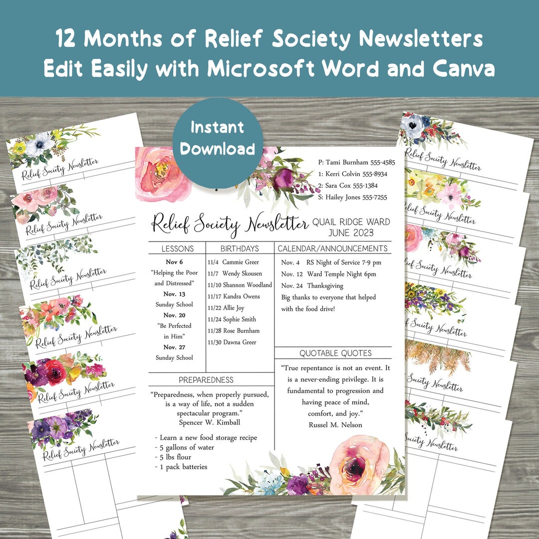 Relief Society Newsletter Editable Relief Society Newsletter Printable Relief Society Newsletter Editable Relief Society Newsletter Printable