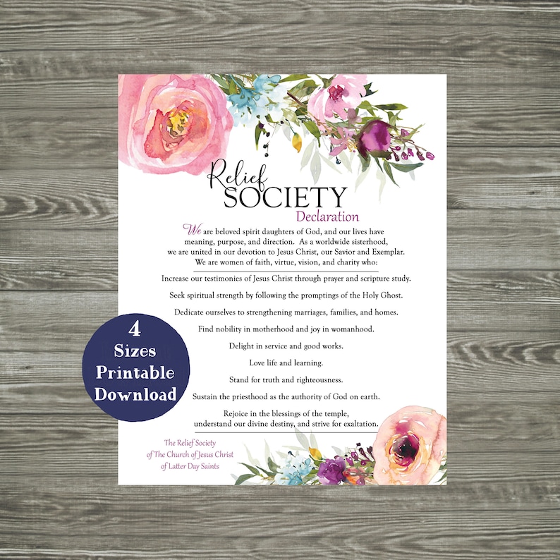 Relief Society Declaration | Relief Society Declaration Printable | Printable Relief Society Declaration | Instant Download image 1