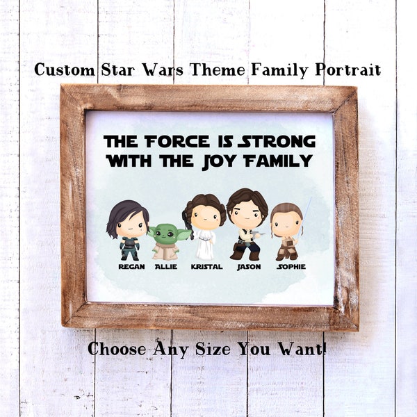 Portrait de famille inspiré de Star Wars | Portrait de famille personnalisé | Portrait de famille Star Wars | Cadeau fête des pères | Art familial Star Wars