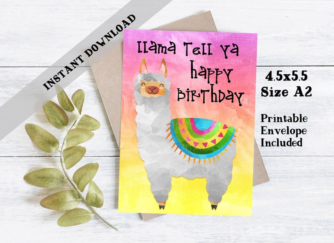 printable llama birthday card printable birthday card etsy