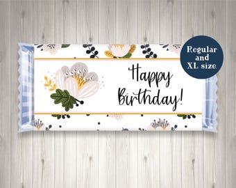 Druckbare Candy Bar Verpackungen für Geburtstage | Frauenhilfsvereinigung Geburtstagsgeschenk | Primäres Geschenk | Schokoriegel Wrapper | Druckbare Candy Bar Verpackungen