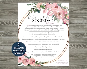 May include: A printable digital download of a declaration of the Society of Socorro. The document is framed with a pink floral design and a gold border. The text includes the phrase "Declaration of the Society of Socorro".