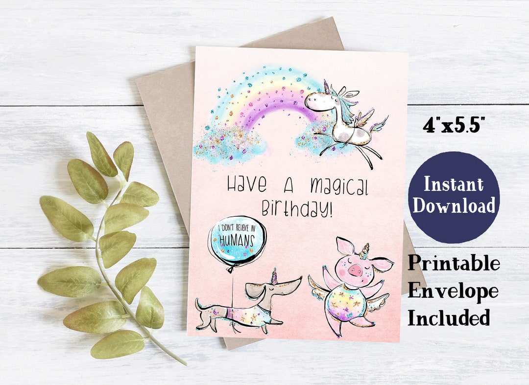 Printable Unicorn Birthday Card Printable Birthday Card Etsy