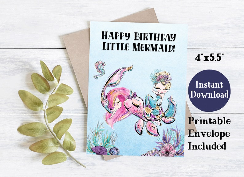 mermaid card birthday card for girls mermaid birthday card printable birthday card little girl birthday card sweet birthday cards paper paper party supplies timeglobaltech com