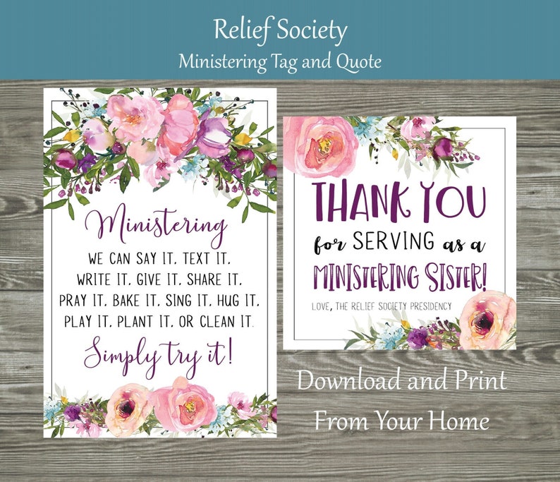 Relief Society Ministering Tag and Quote handout