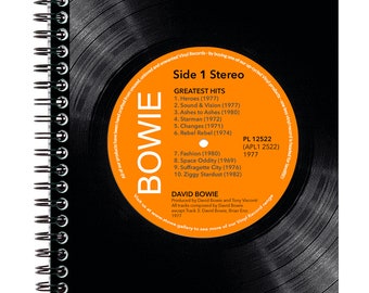 Bloc de notas de discos de vinilo de David Bowie ~ Bloc de notas de tamaño A5 hecho con un disco de vinilo
