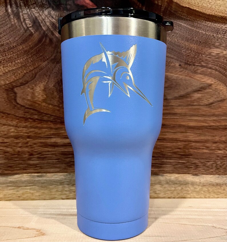 Blue Marlin Fish Personalized Custom Engraved Tumbler. Laser Engraved Stainless Steel Cup. image 4