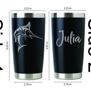 Blue Marlin Fish Personalized Custom Engraved Tumbler. Laser Engraved Stainless Steel Cup. image 1