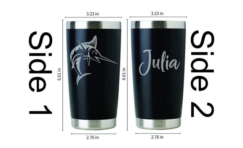 Blue Marlin Fish Personalized Custom Engraved Tumbler. Laser Engraved Stainless Steel Cup. image 1