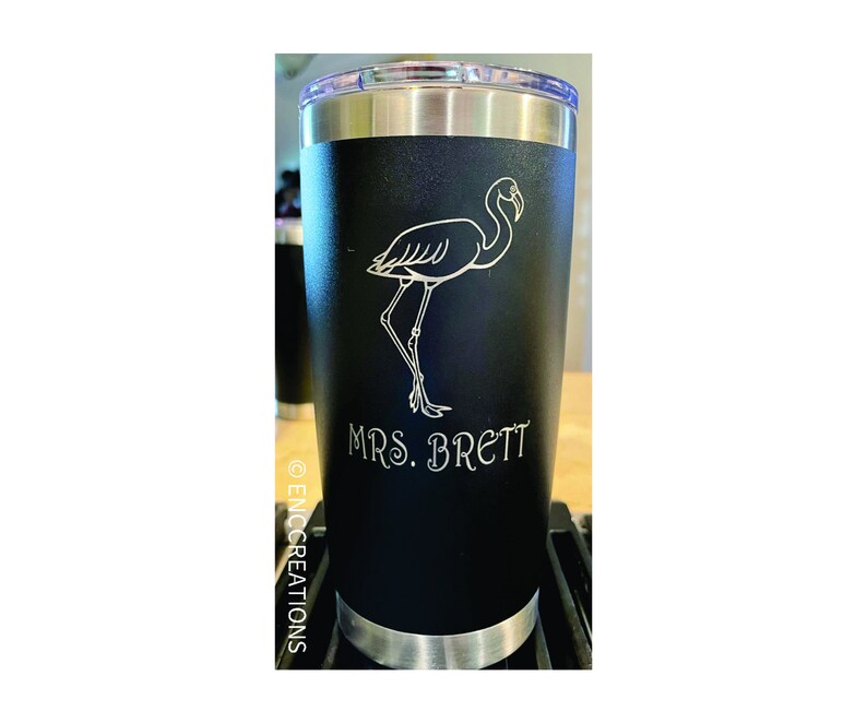 Flamingo Custom Engraved Tumbler. Laser Engraved Stainless Steel Cup. Teachers Gift Mom Gift Black