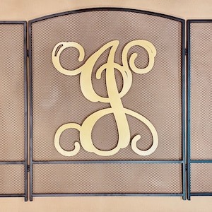 Custom Monogram Fireplace Screen – 3-Panel Steel Arch Screen, Personalized Family Name or Initials