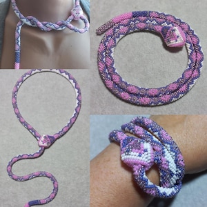 Collana con serpente e perline all'uncinetto, serpente turco, prigionieri della prima guerra mondiale, cravatta da donna, regalo per lei, stile vintage, girocollo con gioielli