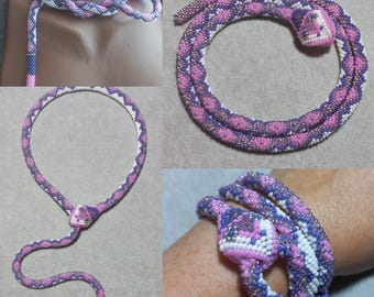 crochet beaded snake necklace,turkish snake pow,prisoners of first world war,cravat for women,gift to her,vintage style,jewelry choker