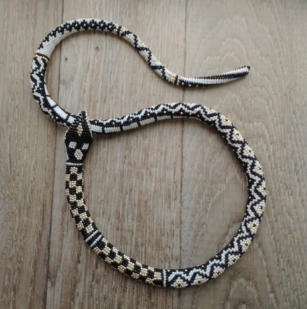 Crochet Beaded Snake Jewelrychoker Necklace Turkish Etsy