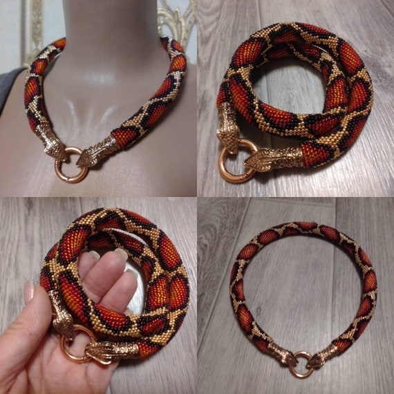 Crochet Beaded Snake Necklaceamerican Snake Python Etsy