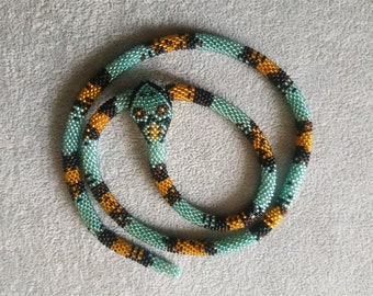 crochet beaded snake necklace,turkish snake pow,prisoners of first world war,cravat for women,gift to her,vintage style,jewelry choker