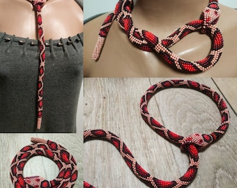 crochet beaded snake necklace,turkish snake pow,prisoners of first world war,cravat for women,gift to her,vintage style,jewelry choker