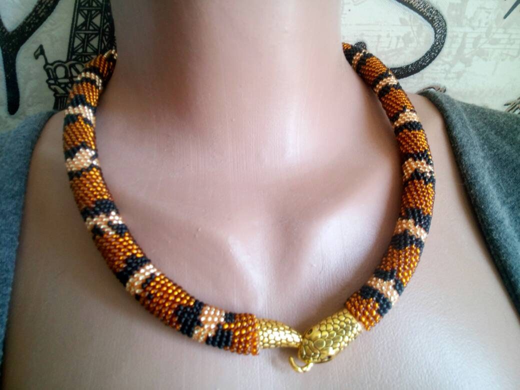 Crochet Beaded Snake Necklace Bracelet Snake Jewelry Set for Etsy