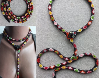 Gehaakte kralen slangenketting, Turkse slang pow, gevangenen van de eerste wereldoorlog, das voor vrouwen, cadeau aan haar, vintage stijl, sieraden choker