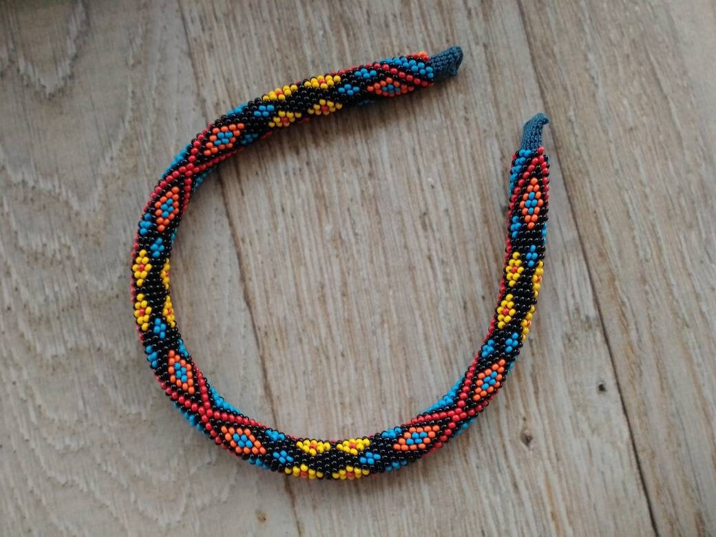 ?‍♀️?Halloween Genuine Native American Multi Color Beaded Head Band Size:OS Hand Made Beaded Headband - Native American Style Hair  main image 4