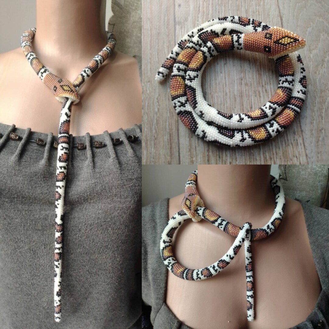 Crochet Beaded Snake Necklaceturkish Snake Powprisoners of Etsy