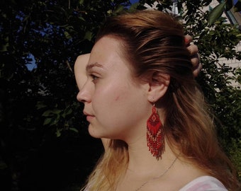 american native tribal earrings, long beaded dangle earrings,Mothers Day