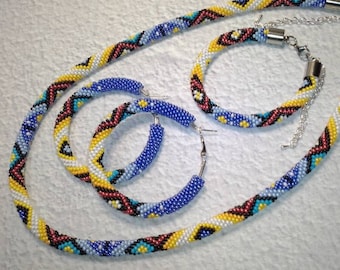 handmade beaded jewelry set with traditional ornament of american indians,style of native tribal patterns,gift to her or him,for woman&man