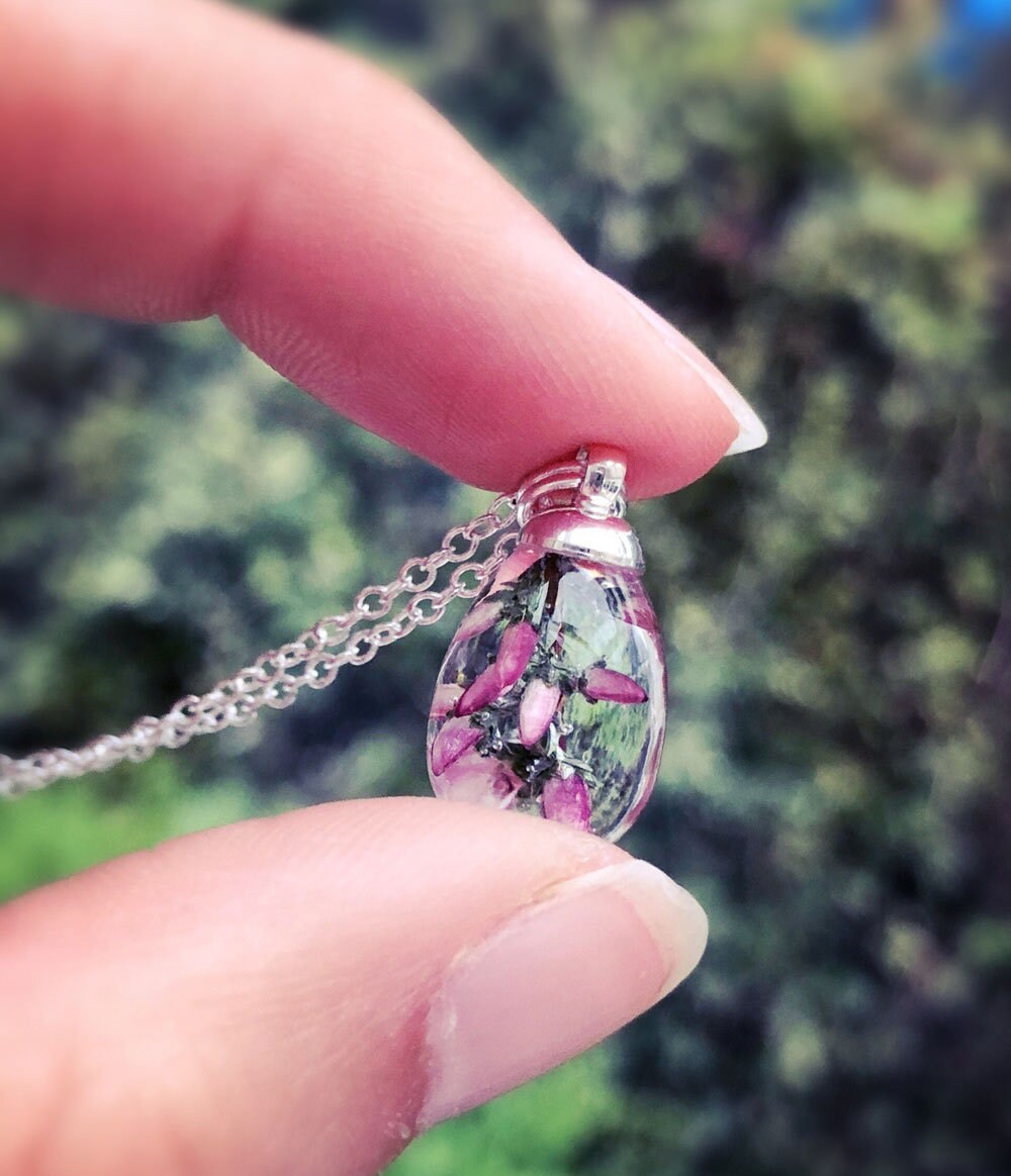 Real Flower Necklace Resin Jewelry Real Flower Jewelry Pressed Flower Necklace Heather Necklace Dried Flowers Gift For Her
