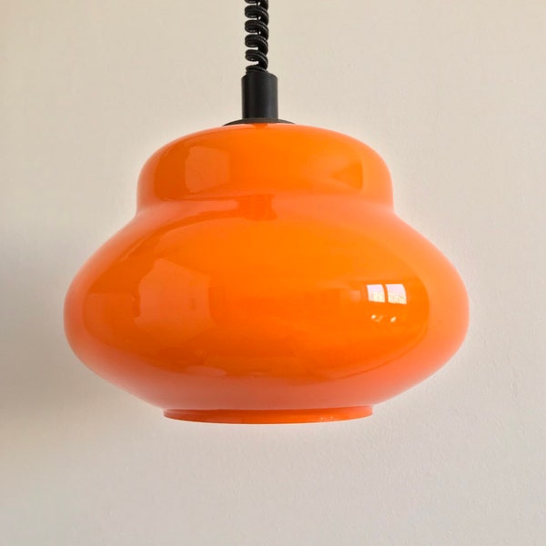 Vintage Orange Glass Pendant Lamp / Adjustable Pendant Light / Hanging / Vintage Ceiling Light / Made in Yugoslavia / 70's Retro Home Decor