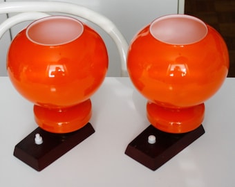 Pair of Large Orange Vintage Space Age Table Lamps / Vintage Mushroom Lamp  / Mid Century Lamp / Vintage Desk Lamp / Vintage Bedside Light