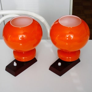 Pair of Large Orange Vintage Space Age Table Lamps / Vintage Mushroom Lamp / Mid Century Lamp / Vintage Desk Lamp / Vintage Bedside Light image 1