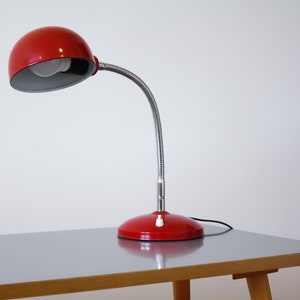 Mid Century Cherry Red Desk Lamp / Vintage Industrial Gooseneck Bauhaus Desk Table Lamp / Vintage Gooseneck Desk Lamp / Architect Lamp