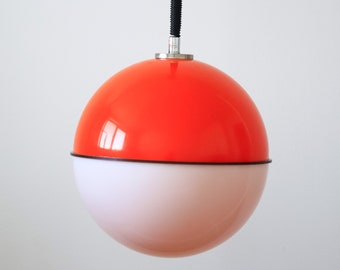 Large Vintage 70s Orange White Globe Space Age Pendant Lamp / Atomic Space Age UFO Pendant Ceiling Light / Made in Yugoslavia