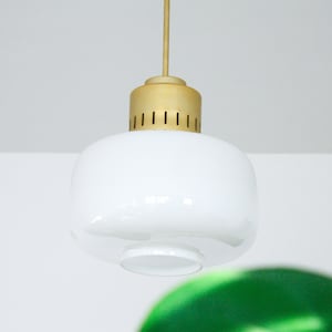 Vintage Opaline Glass Pendant Light: Mid Century Modern Danish Lamp